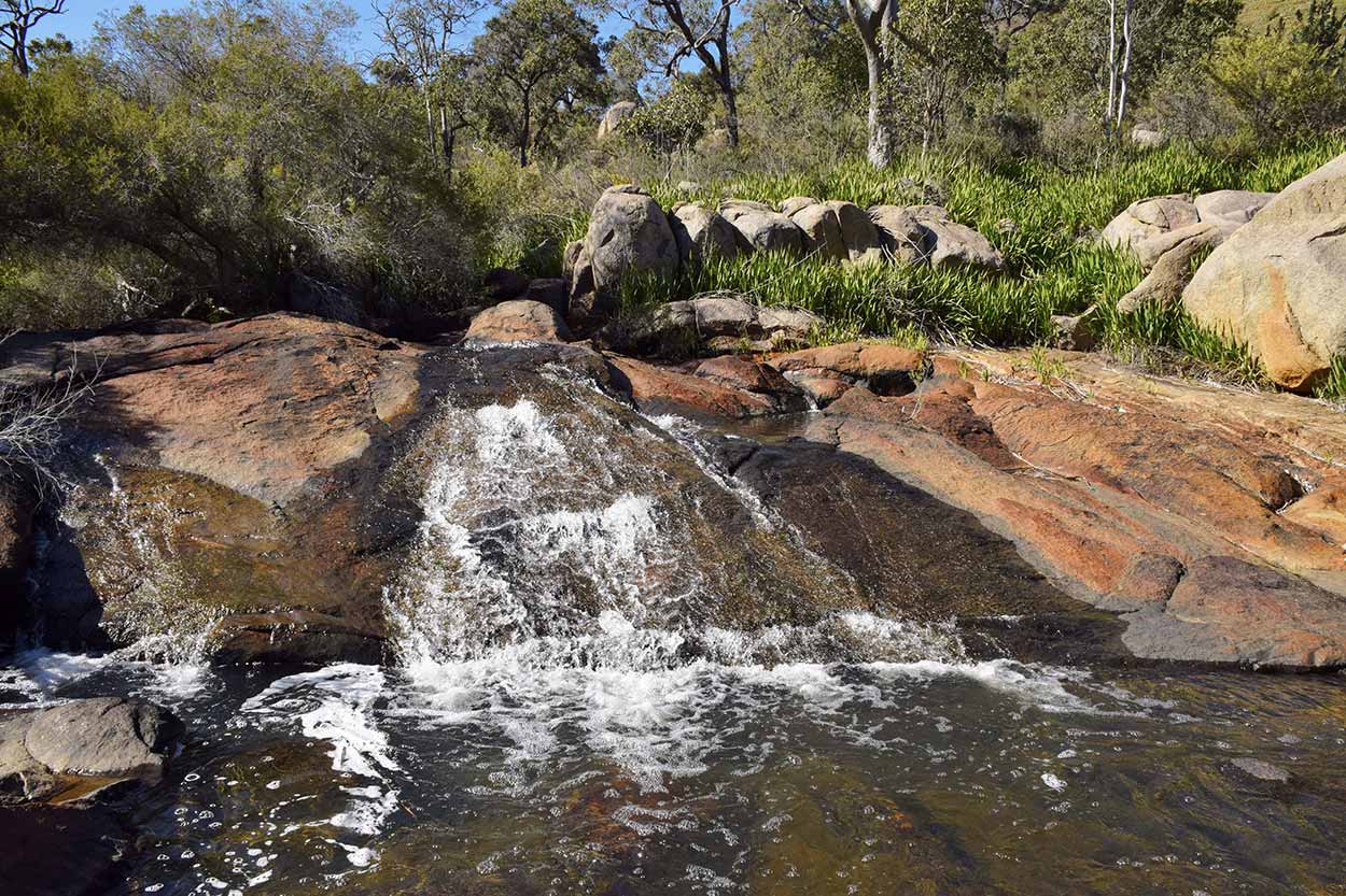 A mini waterfall at Jane Brook, Eagle View Walk Trail, John Forrest National Park, Perth, Western Australia