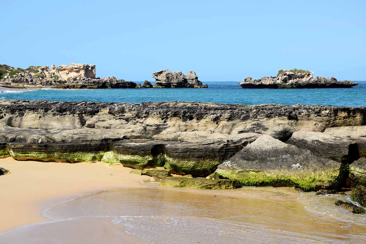 Limestone outcrops on the western shores of Point Peron, Rockingham, Perth, Western Australia