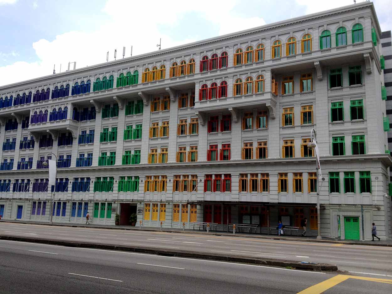 The rainbow coloured Old Hill Street Police Station, Singapore